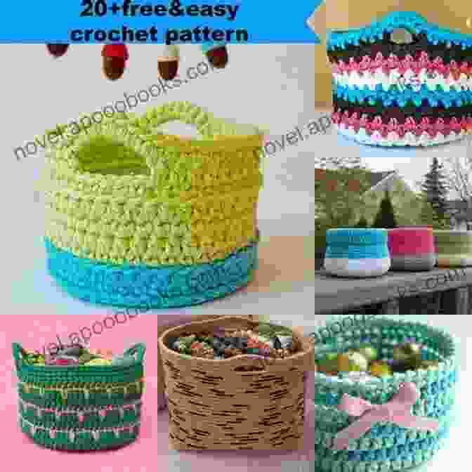 Intricate Crocheted Basket With A Unique Geometric Pattern And Contrasting Handles Crochet Basket Tutorials: Simple Basket Crochet Patterns For Beginners: Basket Crochet Patterns