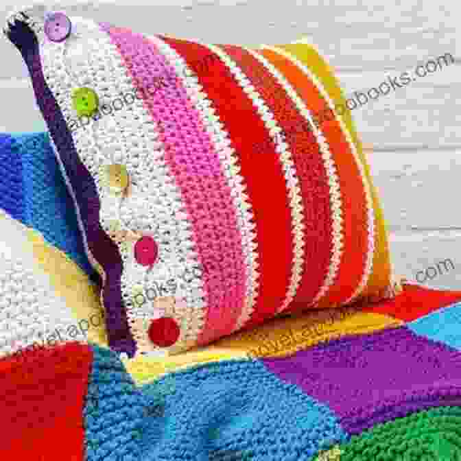 Vibrant Striped Pattern On A Crochet Pillow Crochet Pillows: Cables Clusters Stripes (Tiger Road Crafts)